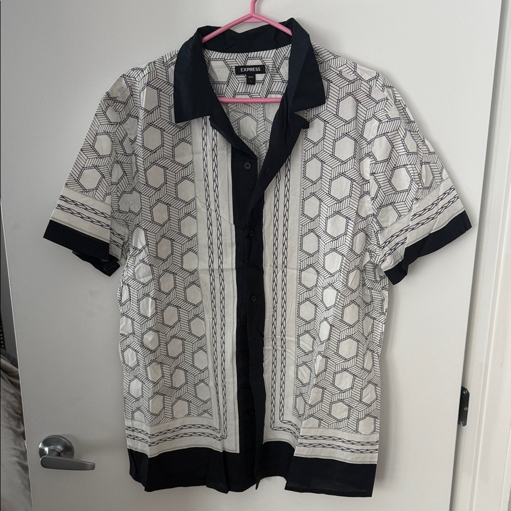 Express Black and White Hexagon Print Shirt